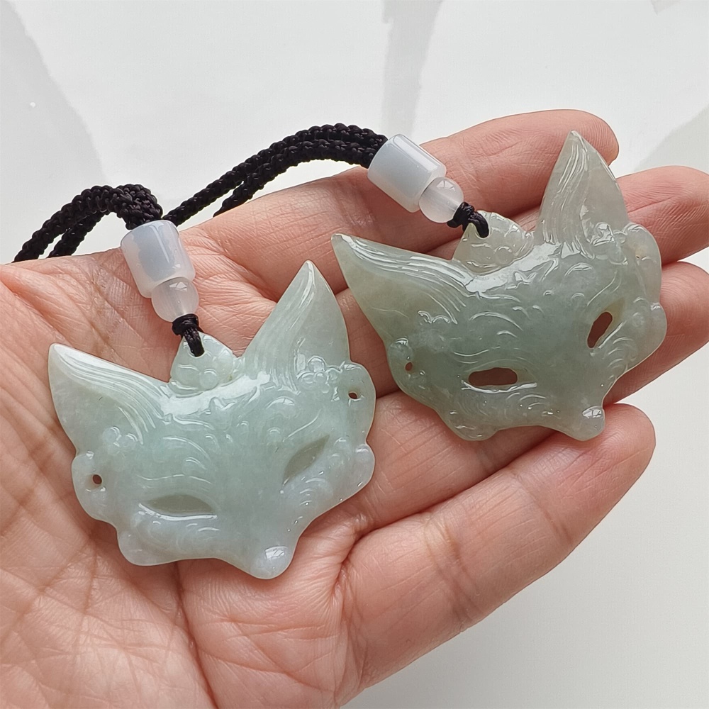 DDP | 40.5X41X5.5mm Natural Certificated Type A Light Green Burmese Jadeite Fox Pendant,Amulet Pendant,DIY Jewelry Supplies
