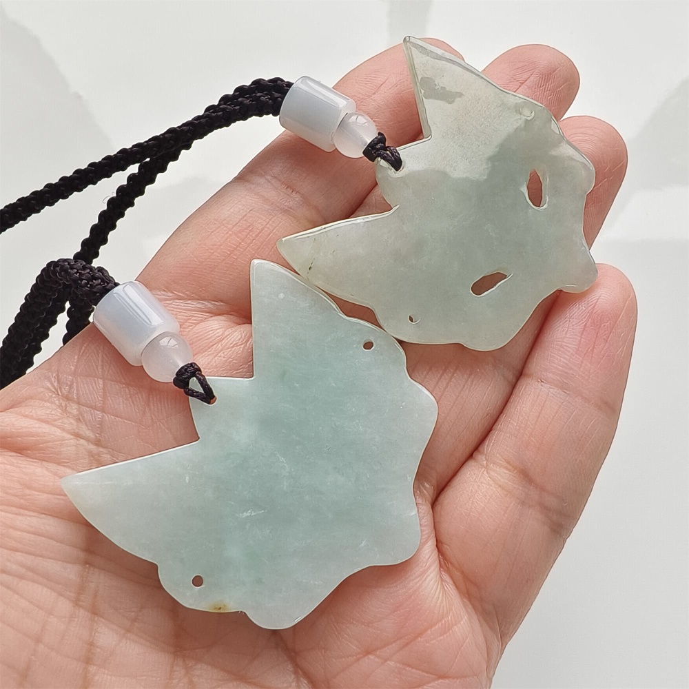 DDP | 40.5X41X5.5mm Natural Certificated Type A Light Green Burmese Jadeite Fox Pendant,Amulet Pendant,DIY Jewelry Supplies
