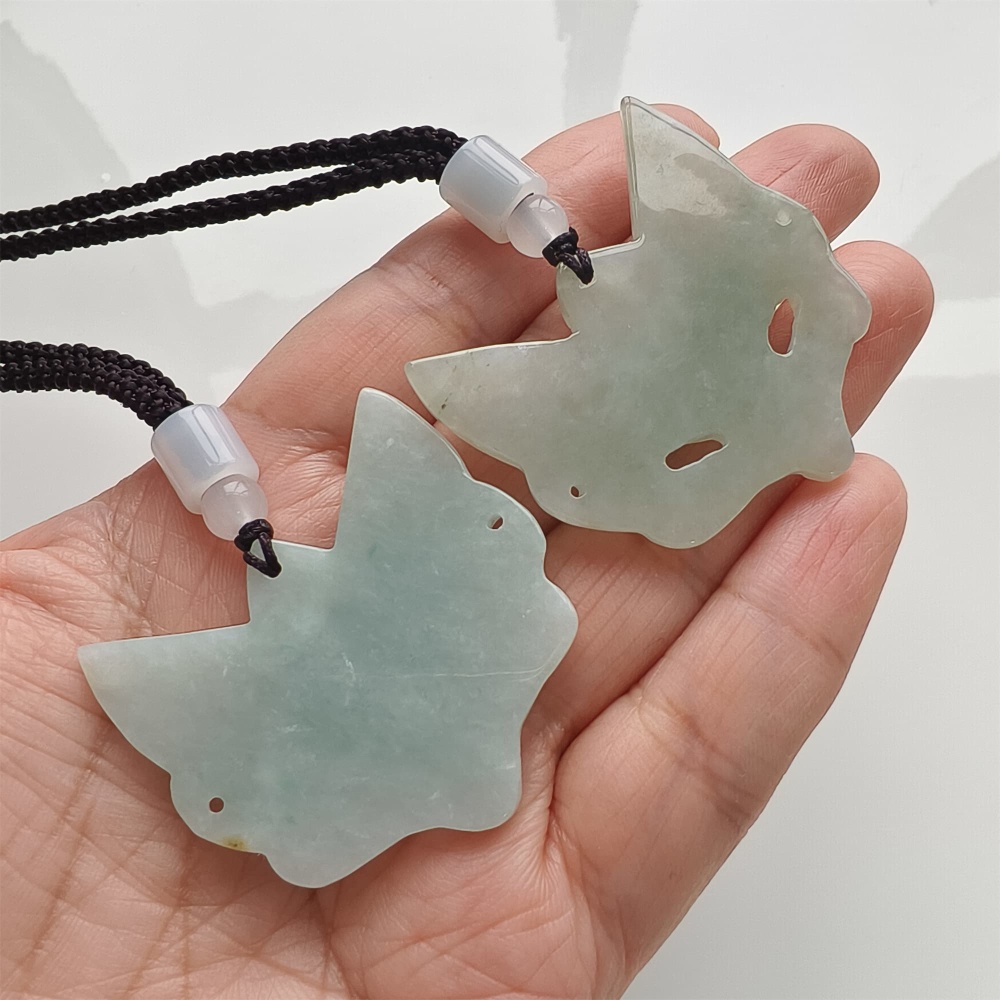 DDP | 40.5X41X5.5mm Natural Certificated Type A Light Green Burmese Jadeite Fox Pendant,Amulet Pendant,DIY Jewelry Supplies