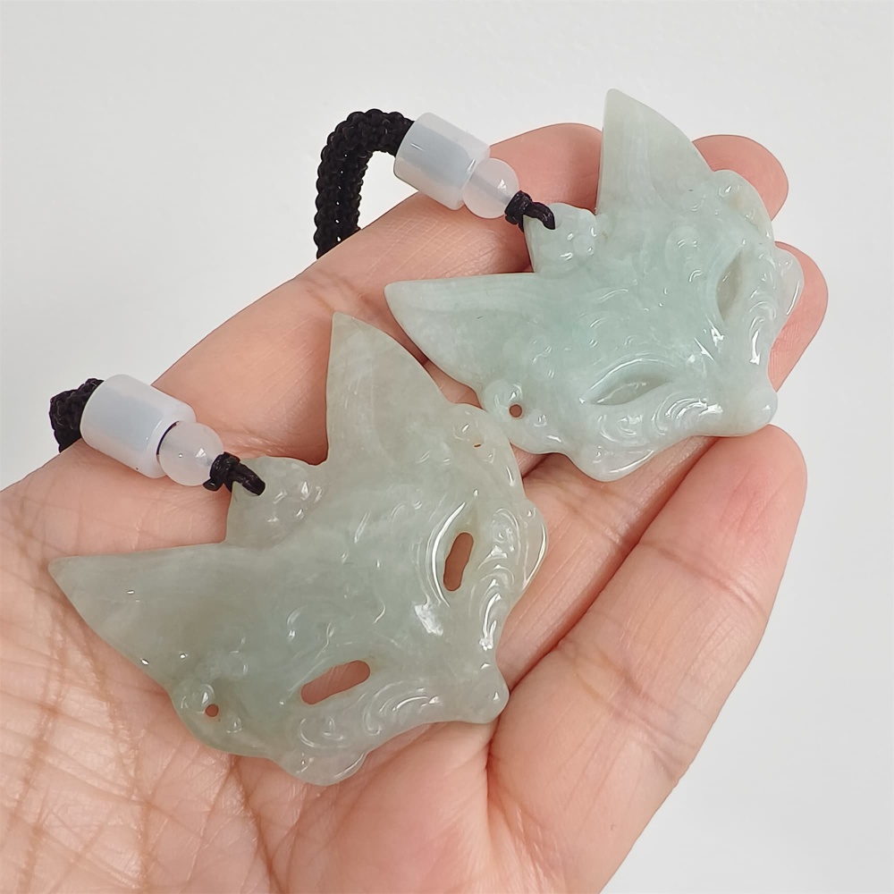 DDP | 40.5X41X5.5mm Natural Certificated Type A Light Green Burmese Jadeite Fox Pendant,Amulet Pendant,DIY Jewelry Supplies