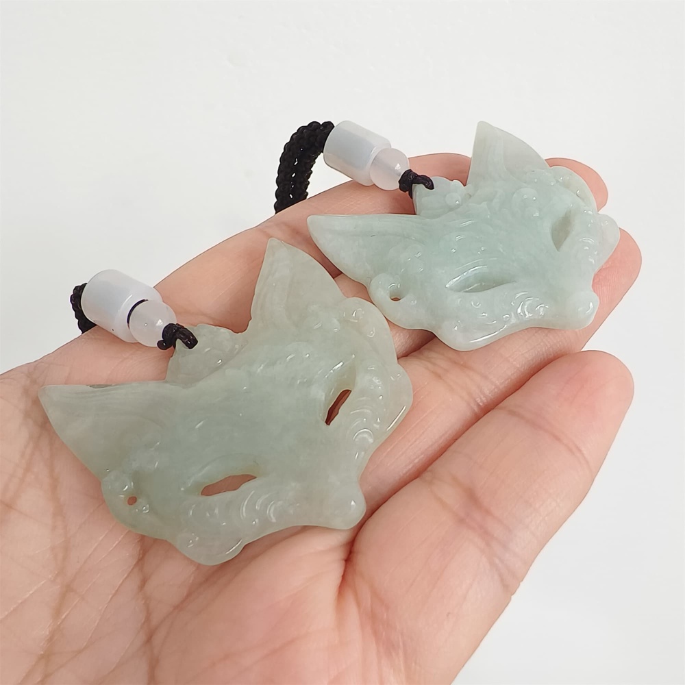 DDP | 40.5X41X5.5mm Natural Certificated Type A Light Green Burmese Jadeite Fox Pendant,Amulet Pendant,DIY Jewelry Supplies