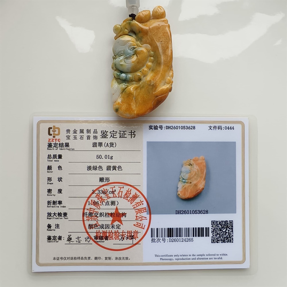 DDP | 64X35X12mm Unique Certificated Natural Hand Carved Yellow Color Heated Burmese Jadeite Buddha Pendant,Amulet Pendant,DIY Jewelry Supplies