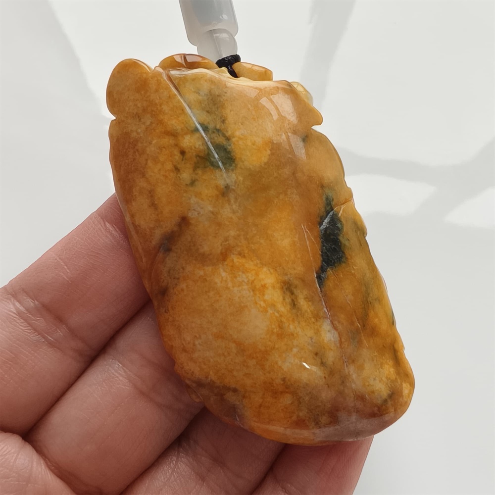 DDP | 64X35X12mm Unique Certificated Natural Hand Carved Yellow Color Heated Burmese Jadeite Buddha Pendant,Amulet Pendant,DIY Jewelry Supplies