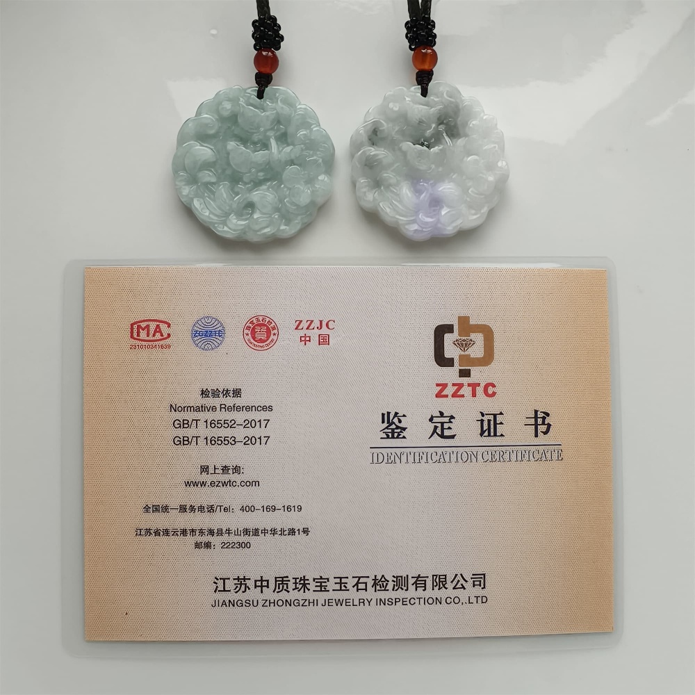 DDP | 39X38.5X6mm Natural Certificated Type A Icy White Light Lavender Burmese Jadeite Round Pendant With Flowers Carved,Flowers Pendant,DIY Jewelry Supplies