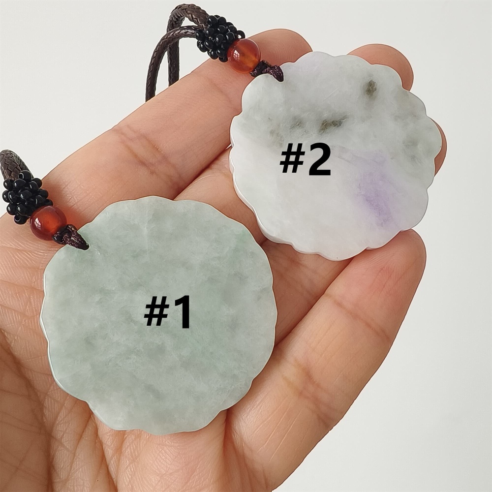 DDP | 39X38.5X6mm Natural Certificated Type A Icy White Light Lavender Burmese Jadeite Round Pendant With Flowers Carved,Flowers Pendant,DIY Jewelry Supplies