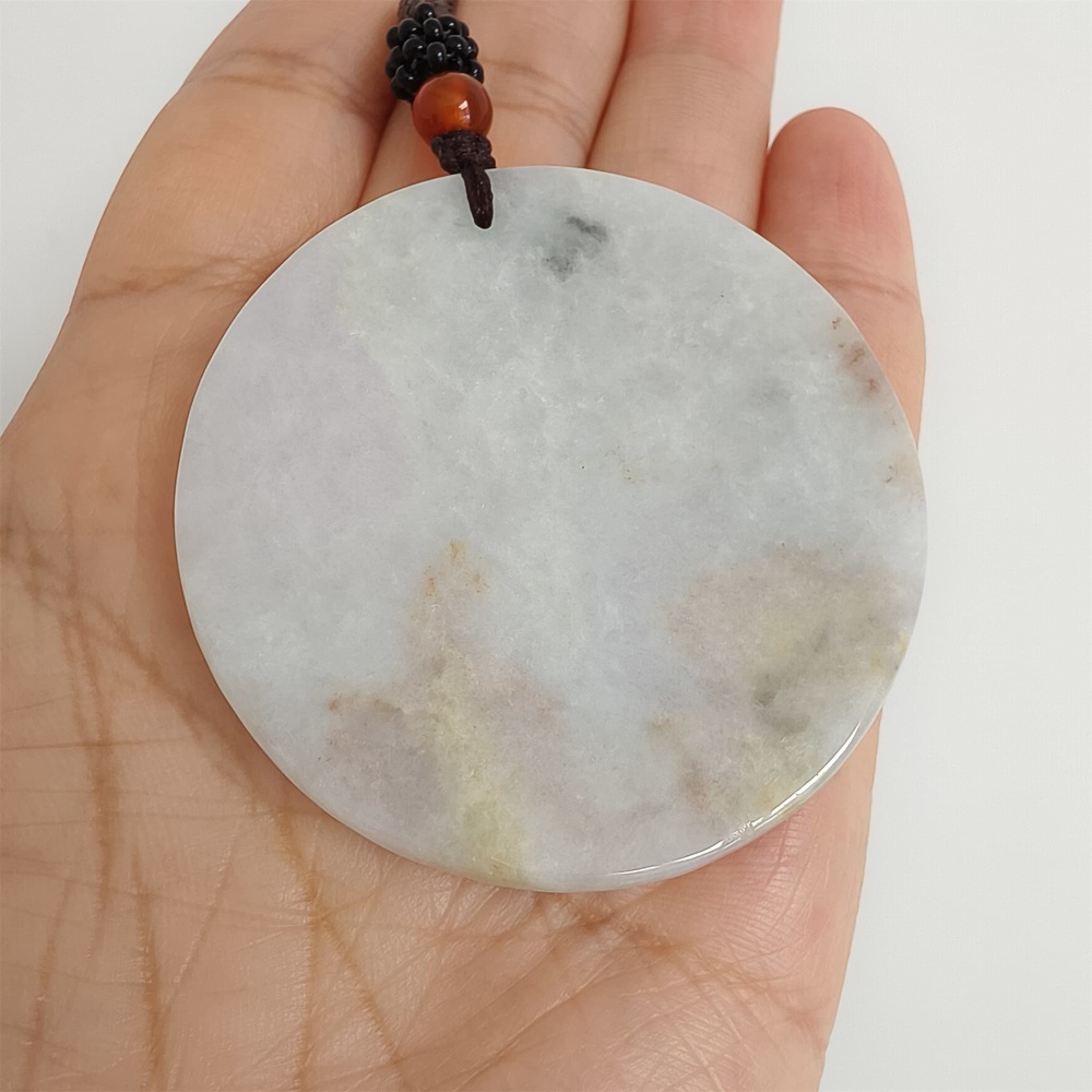 DDP | 52.7X4.6mm Natural Certificated Type A Light Green Red And Light Lavender Burmese Jadeite Round Pendant,平安无事,DIY Jewelry Supplies