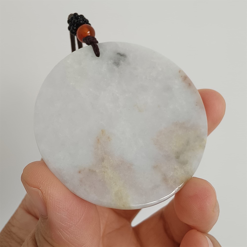 DDP | 52.7X4.6mm Natural Certificated Type A Light Green Red And Light Lavender Burmese Jadeite Round Pendant,平安无事,DIY Jewelry Supplies