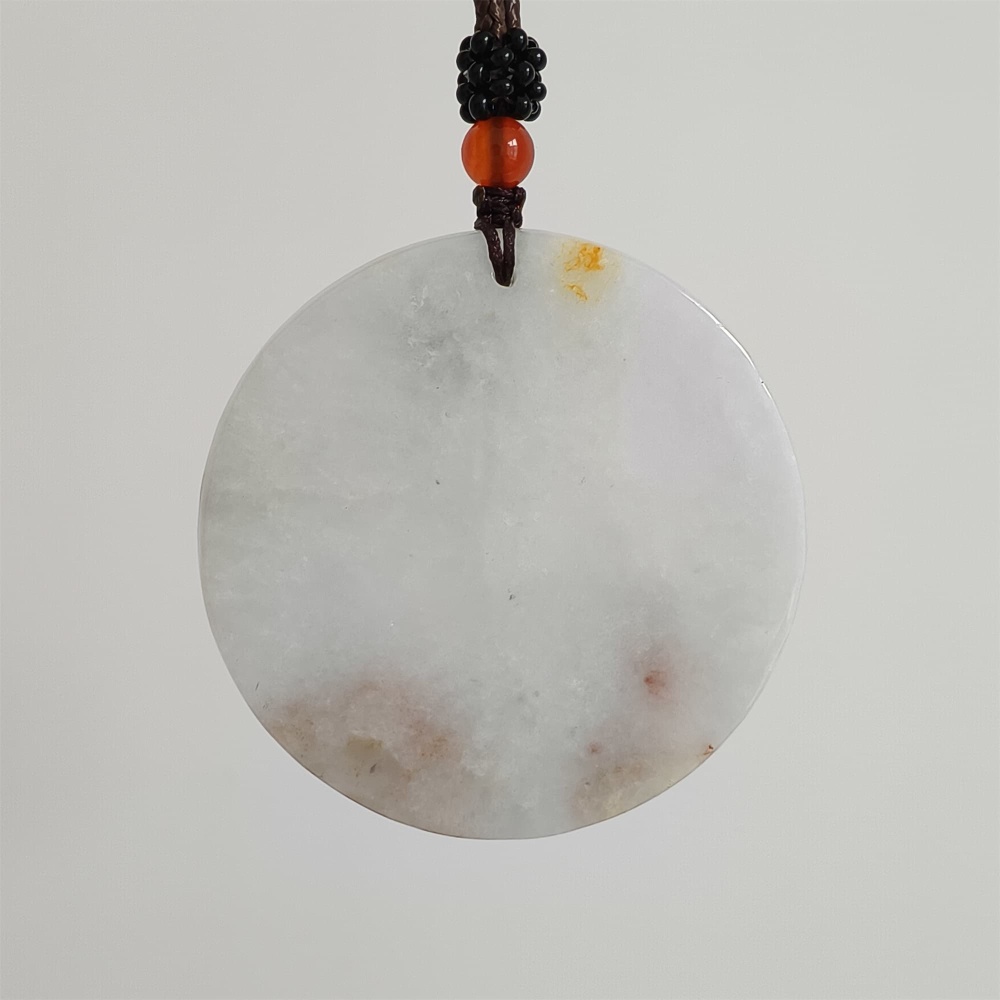 DDP | 52.7X4.6mm Natural Certificated Type A Light Green Red And Light Lavender Burmese Jadeite Round Pendant,平安无事,DIY Jewelry Supplies