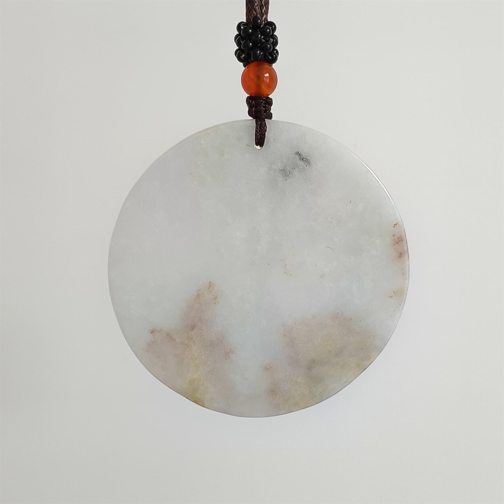 DDP | 52.7X4.6mm Natural Certificated Type A Light Green Red And Light Lavender Burmese Jadeite Round Pendant,平安无事,DIY Jewelry Supplies