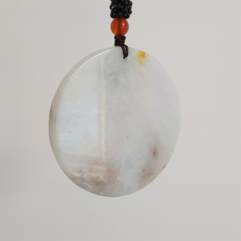 DDP | 52.7X4.6mm Natural Certificated Type A Light Green Red And Light Lavender Burmese Jadeite Round Pendant,平安无事,DIY Jewelry Supplies