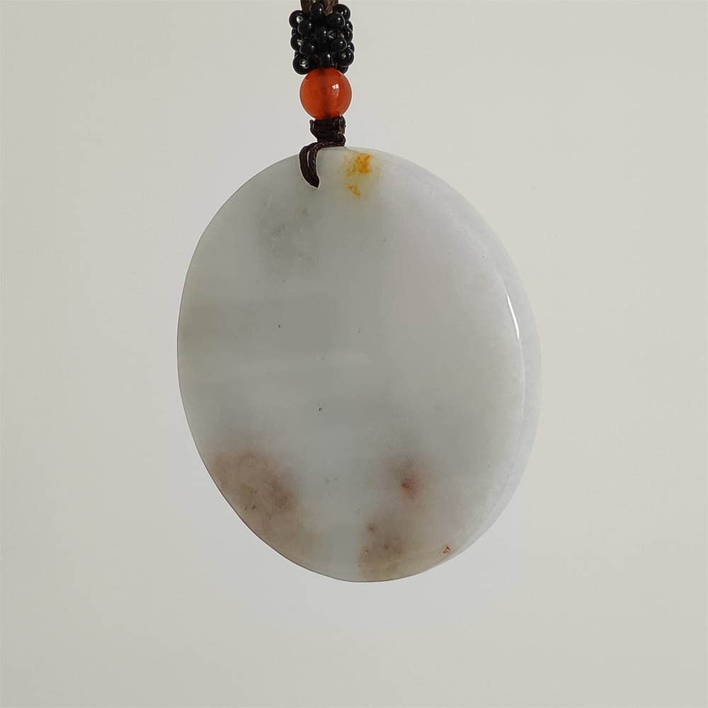 DDP | 52.7X4.6mm Natural Certificated Type A Light Green Red And Light Lavender Burmese Jadeite Round Pendant,平安无事,DIY Jewelry Supplies