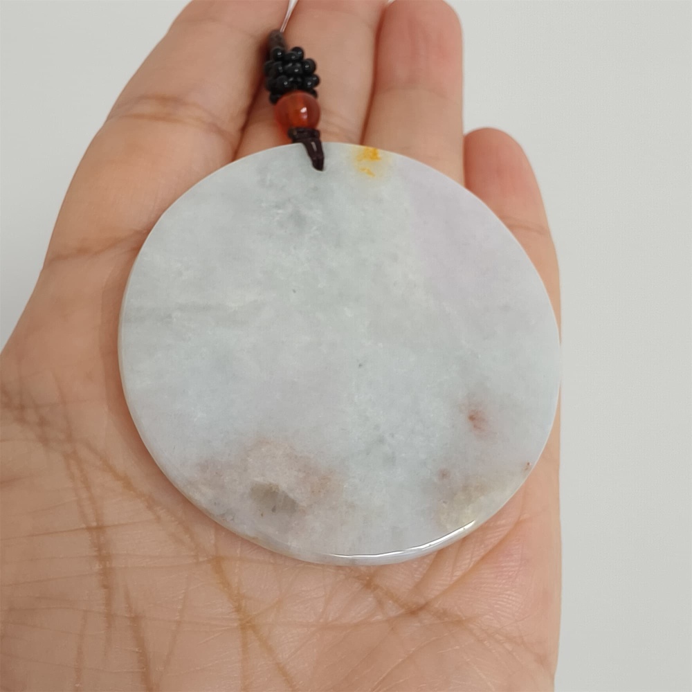DDP | 52.7X4.6mm Natural Certificated Type A Light Green Red And Light Lavender Burmese Jadeite Round Pendant,平安无事,DIY Jewelry Supplies