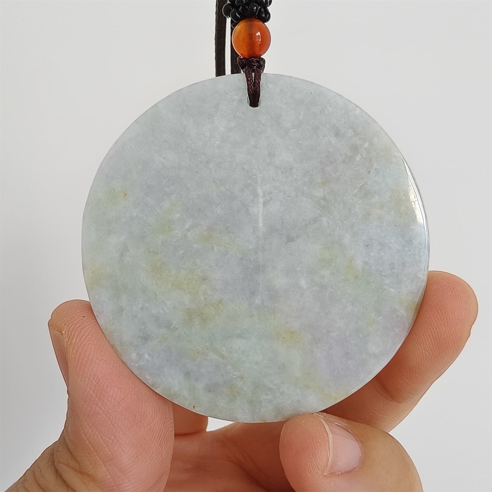 DDP | 54.3X5mm Natural Certificated Type A Light Green Yellow And Light Lavender Burmese Jadeite Round Pendant,平安无事,DIY Jewelry Supplies