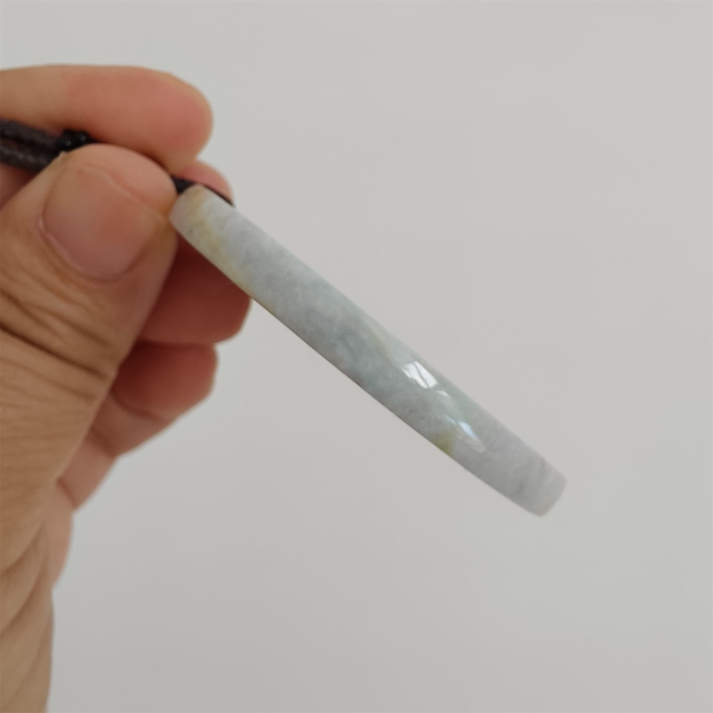 DDP | 54.3X5mm Natural Certificated Type A Light Green Yellow And Light Lavender Burmese Jadeite Round Pendant,平安无事,DIY Jewelry Supplies