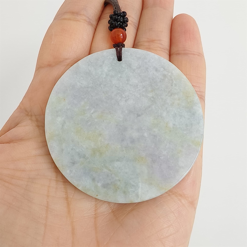 DDP | 54.3X5mm Natural Certificated Type A Light Green Yellow And Light Lavender Burmese Jadeite Round Pendant,平安无事,DIY Jewelry Supplies