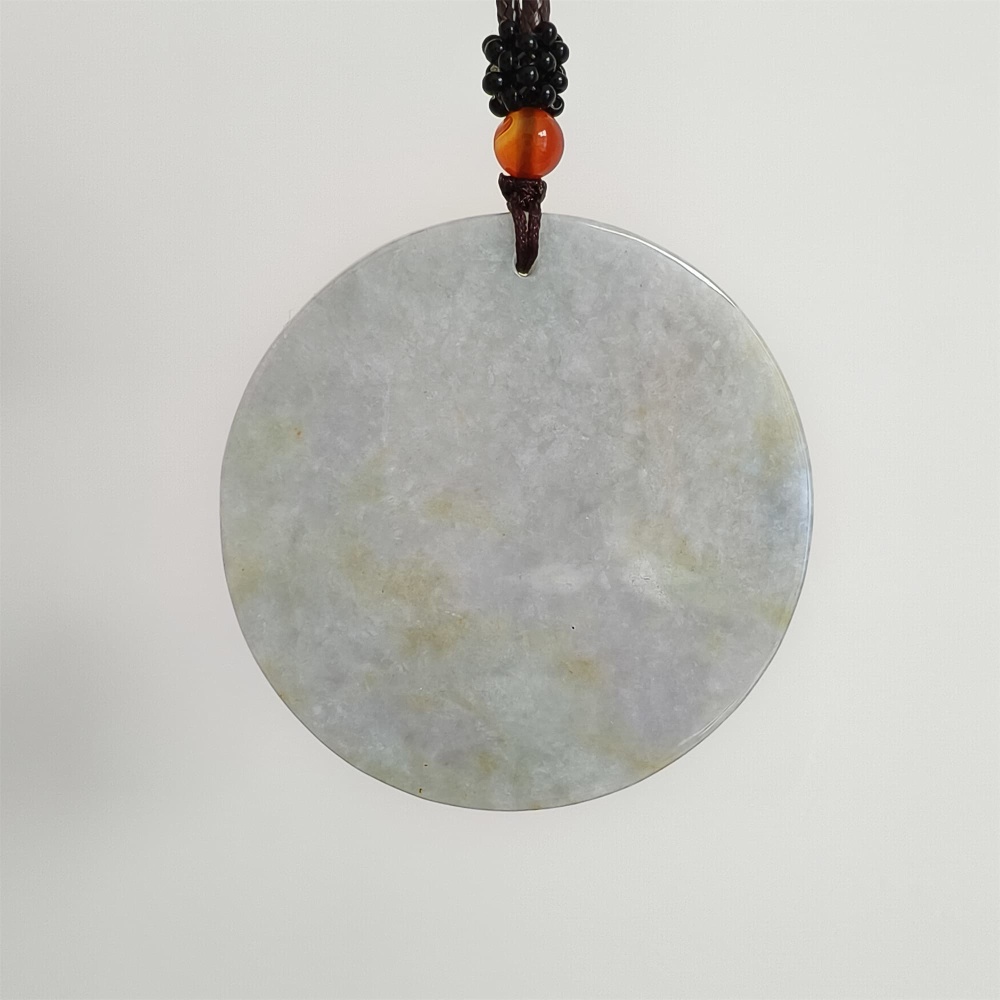 DDP | 54.3X5mm Natural Certificated Type A Light Green Yellow And Light Lavender Burmese Jadeite Round Pendant,平安无事,DIY Jewelry Supplies