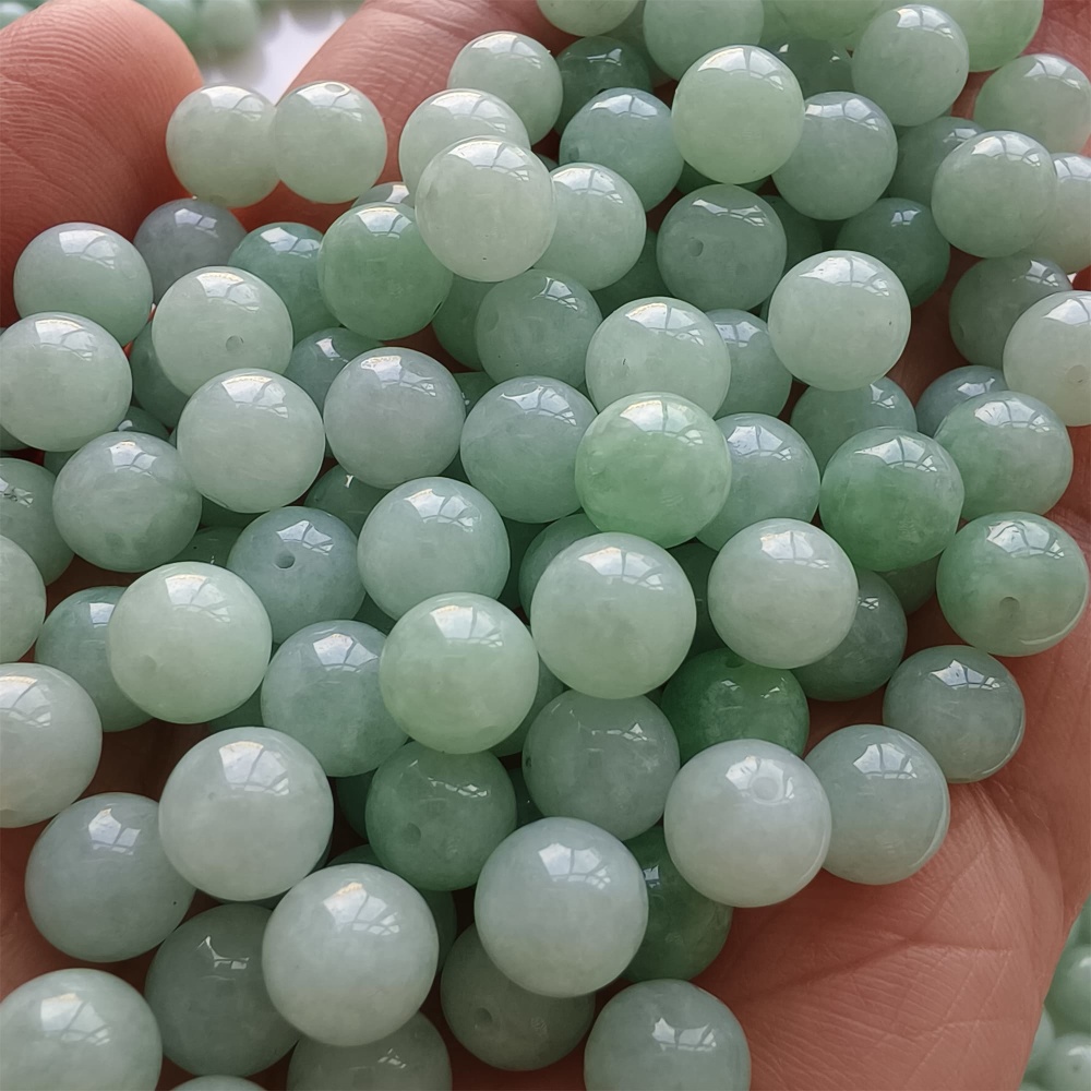DDP |25pcs 7.3-7.9mm Natural Certificated Type A Green Myanmar Jadeite Smooth Round Beads,Burma Jadeite Loose Ball Beads,DIY Jewelry Supplies