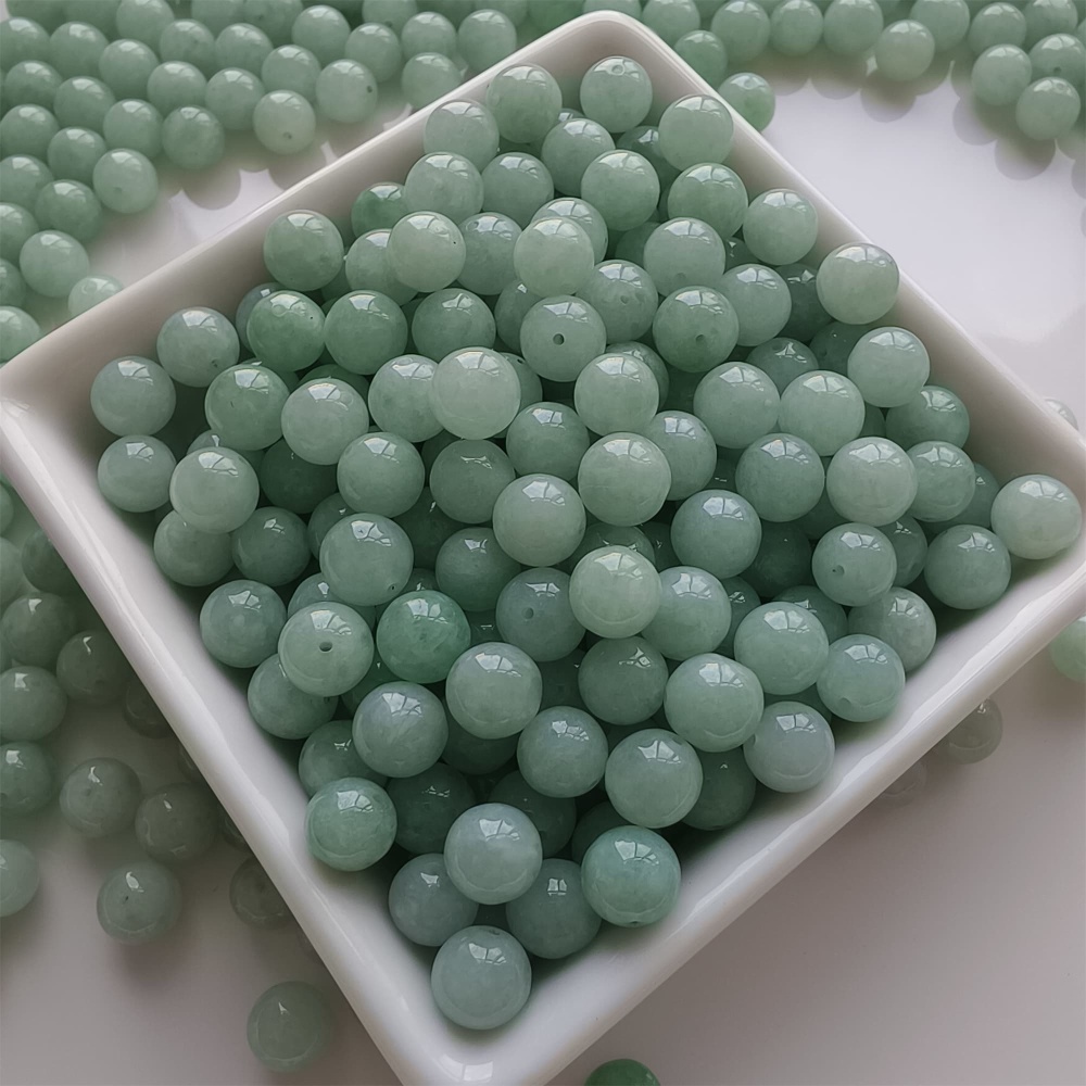 DDP |25pcs 7.3-7.9mm Natural Certificated Type A Green Myanmar Jadeite Smooth Round Beads,Burma Jadeite Loose Ball Beads,DIY Jewelry Supplies