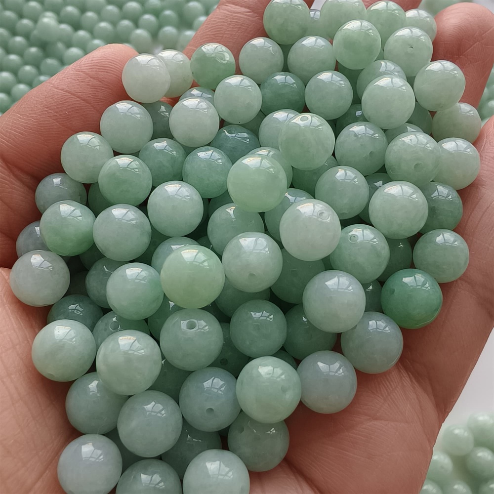 DDP |25pcs 7.3-7.9mm Natural Certificated Type A Green Myanmar Jadeite Smooth Round Beads,Burma Jadeite Loose Ball Beads,DIY Jewelry Supplies