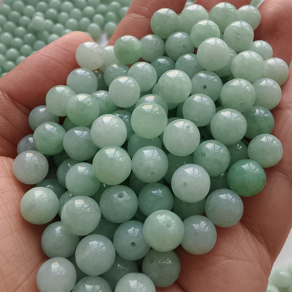 DDP |25pcs 7.3-7.9mm Natural Certificated Type A Green Myanmar Jadeite Smooth Round Beads,Burma Jadeite Loose Ball Beads,DIY Jewelry Supplies