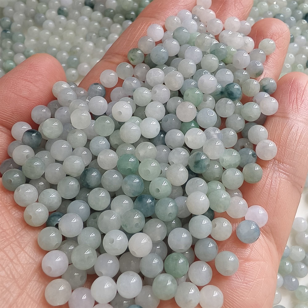 DDP | 50pcs 5mm Natural Certificated Type A Light Green White Myanmar Jadeite Smooth Round Beads,Burma Jadeite Loose Ball Beads,DIY Jewelry Supplies