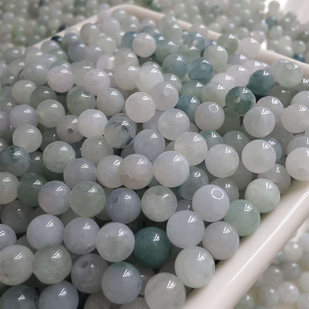 DDP | 50pcs 5mm Natural Certificated Type A Light Green White Myanmar Jadeite Smooth Round Beads,Burma Jadeite Loose Ball Beads,DIY Jewelry Supplies