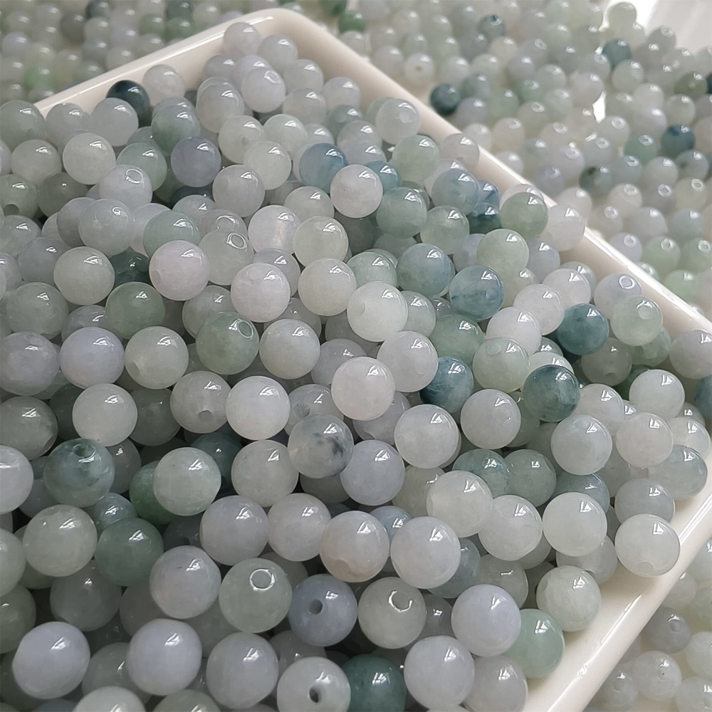 DDP | 50pcs 5mm Natural Certificated Type A Light Green White Myanmar Jadeite Smooth Round Beads,Burma Jadeite Loose Ball Beads,DIY Jewelry Supplies