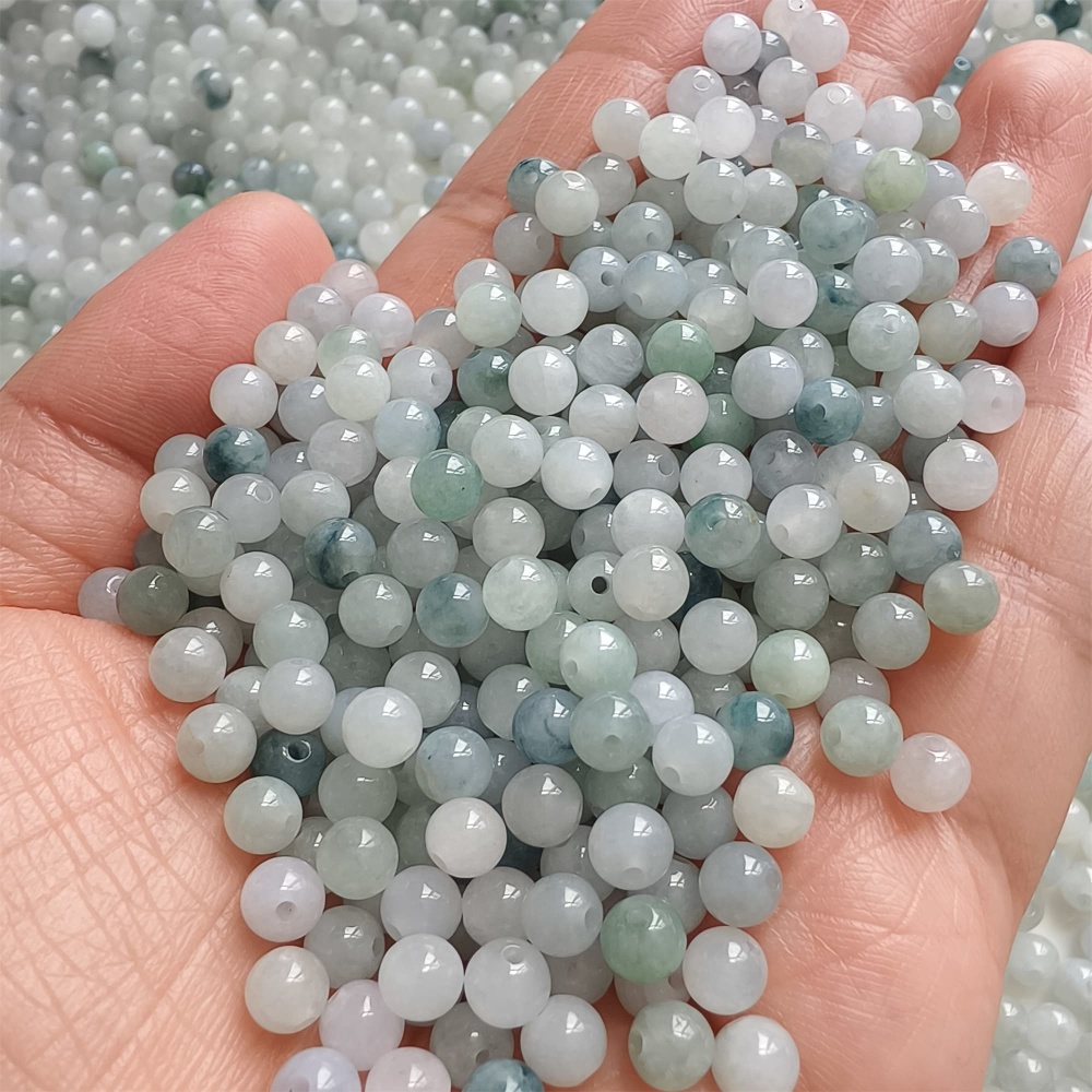 DDP | 50pcs 5mm Natural Certificated Type A Light Green White Myanmar Jadeite Smooth Round Beads,Burma Jadeite Loose Ball Beads,DIY Jewelry Supplies