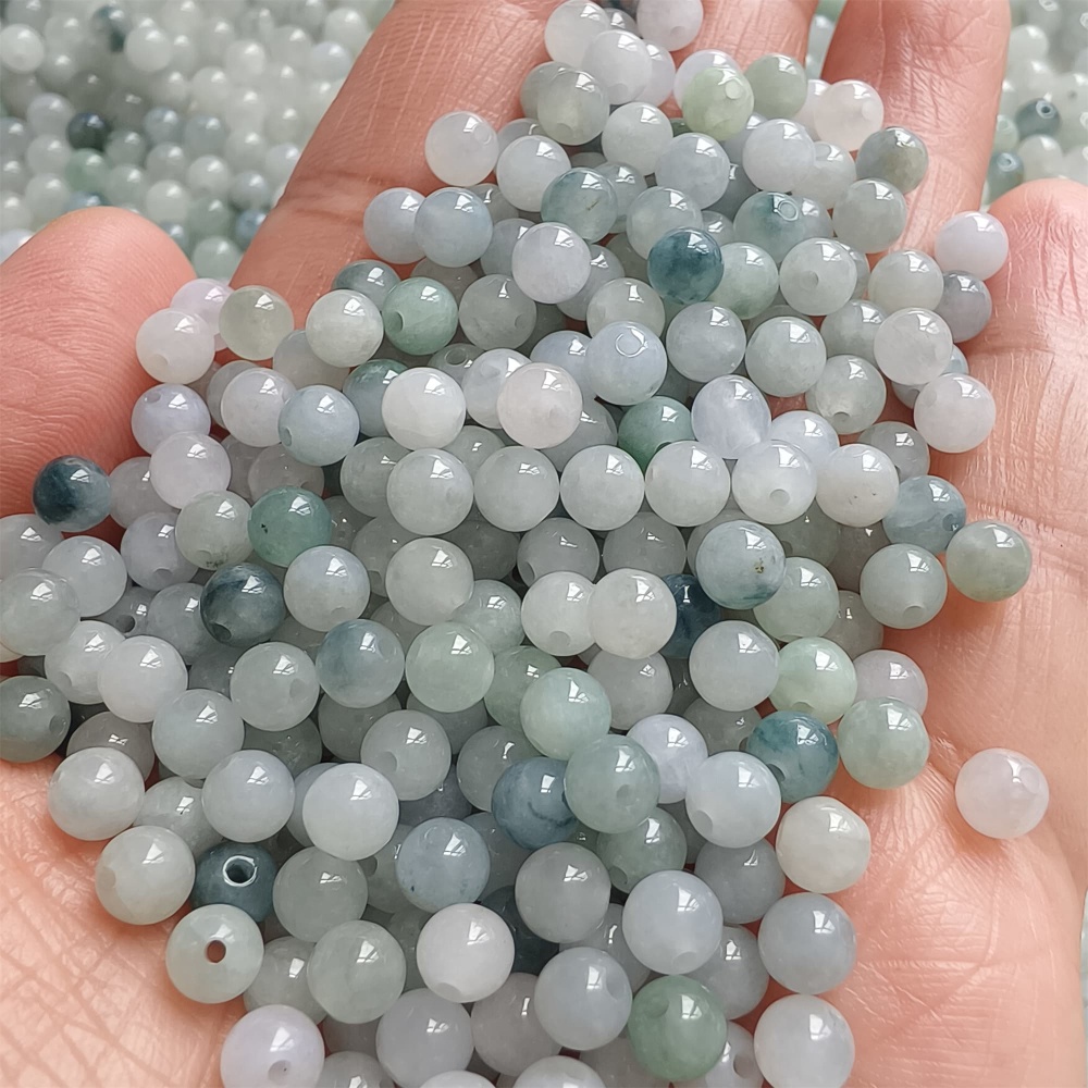 DDP | 50pcs 5mm Natural Certificated Type A Light Green White Myanmar Jadeite Smooth Round Beads,Burma Jadeite Loose Ball Beads,DIY Jewelry Supplies