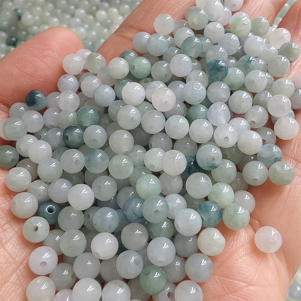DDP | 50pcs 5mm Natural Certificated Type A Light Green White Myanmar Jadeite Smooth Round Beads,Burma Jadeite Loose Ball Beads,DIY Jewelry Supplies