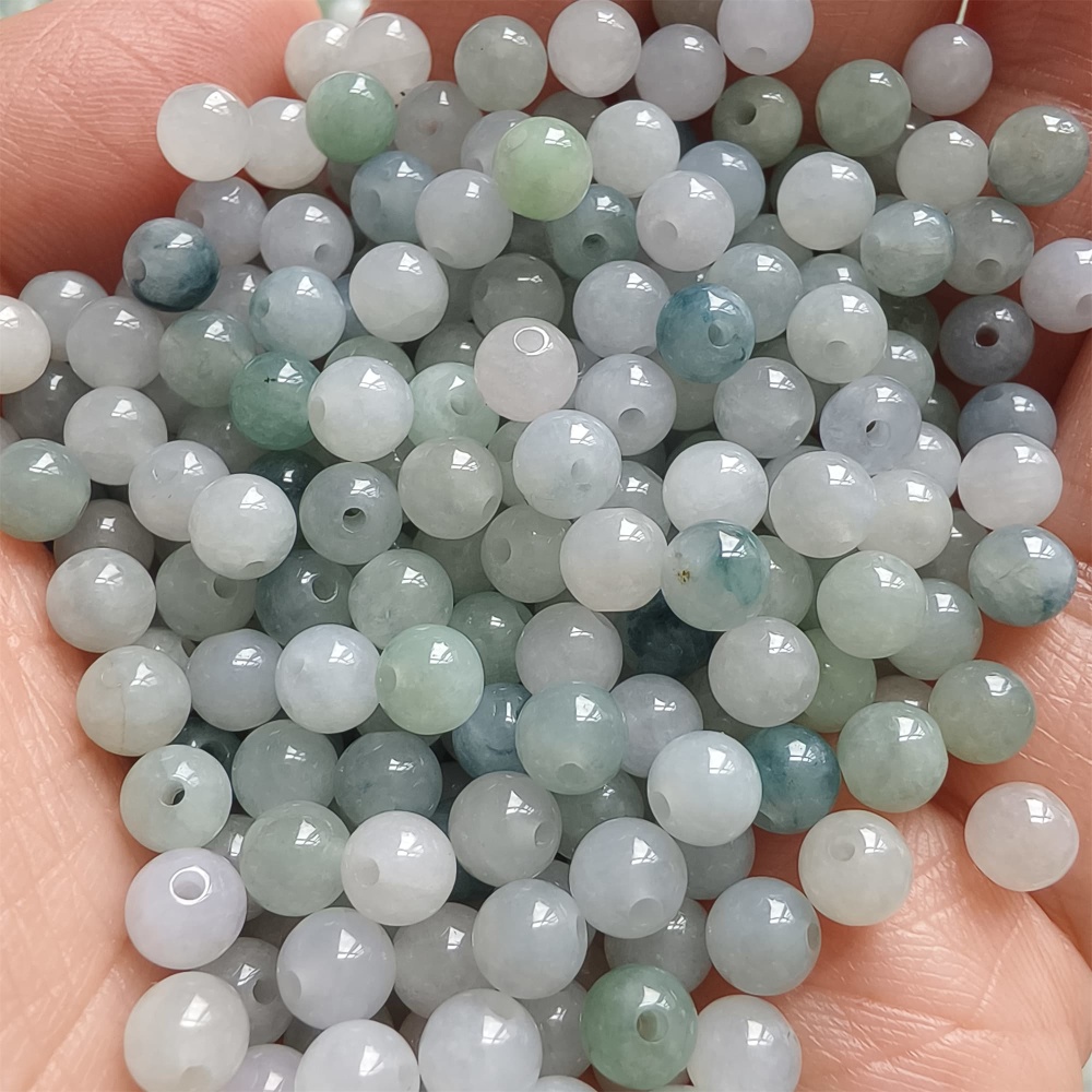 DDP | 50pcs 5mm Natural Certificated Type A Light Green White Myanmar Jadeite Smooth Round Beads,Burma Jadeite Loose Ball Beads,DIY Jewelry Supplies