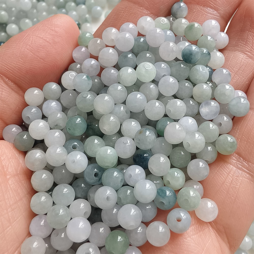 DDP | 50pcs 5mm Natural Certificated Type A Light Green White Myanmar Jadeite Smooth Round Beads,Burma Jadeite Loose Ball Beads,DIY Jewelry Supplies