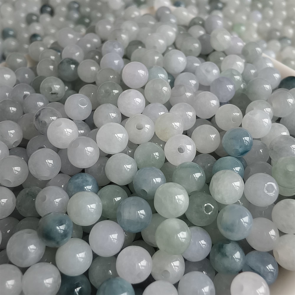 DDP | 50pcs 5mm Natural Certificated Type A Light Green White Myanmar Jadeite Smooth Round Beads,Burma Jadeite Loose Ball Beads,DIY Jewelry Supplies