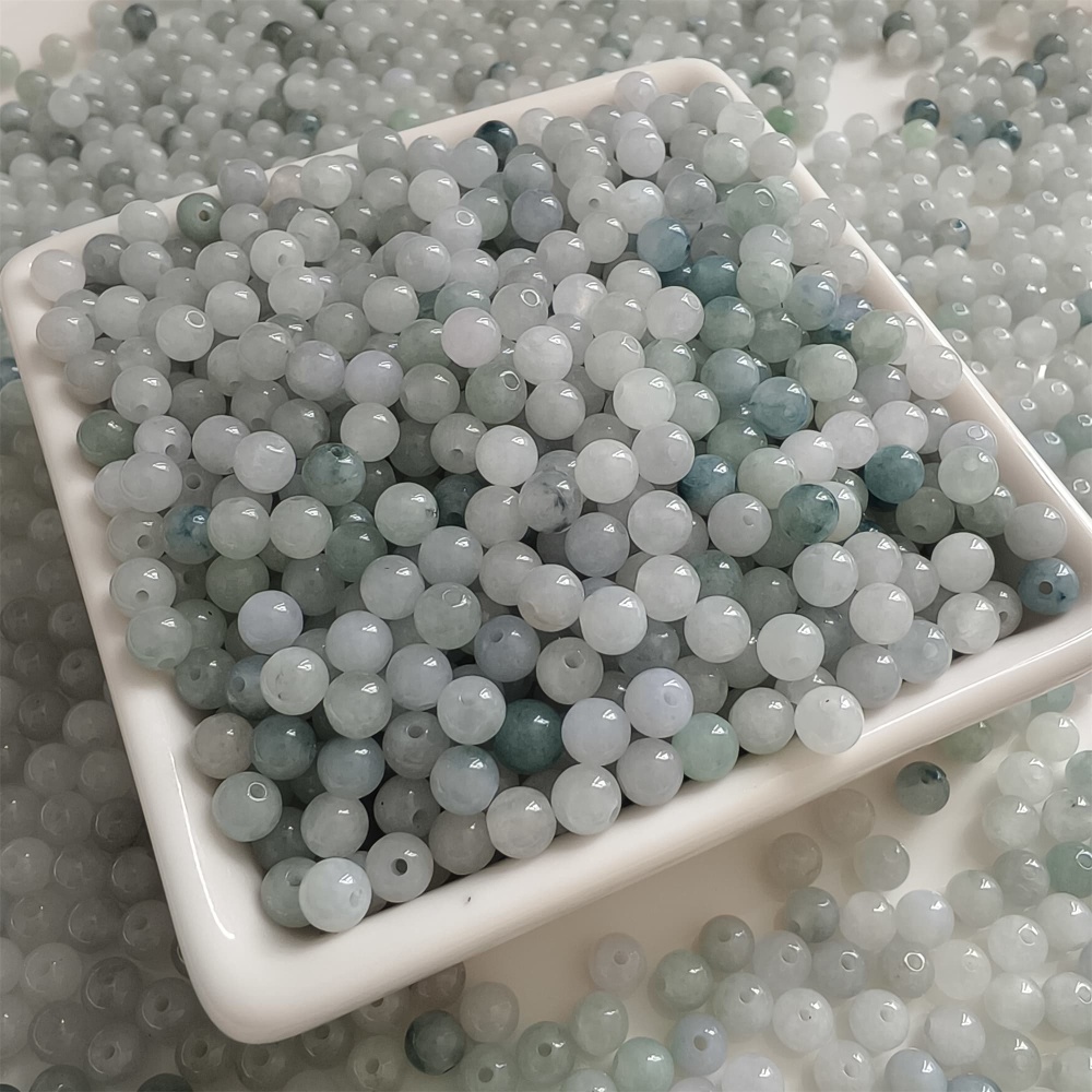 DDP | 50pcs 5mm Natural Certificated Type A Light Green White Myanmar Jadeite Smooth Round Beads,Burma Jadeite Loose Ball Beads,DIY Jewelry Supplies