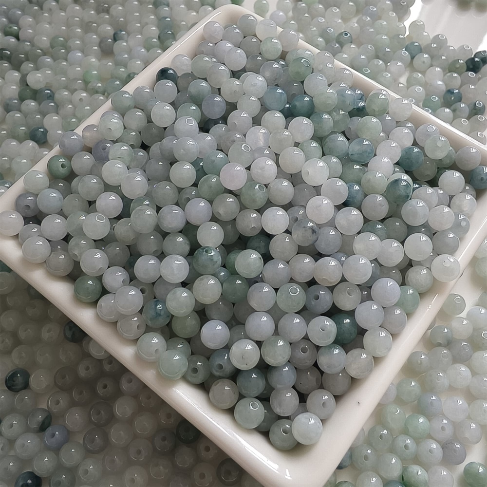 DDP | 50pcs 5mm Natural Certificated Type A Light Green White Myanmar Jadeite Smooth Round Beads,Burma Jadeite Loose Ball Beads,DIY Jewelry Supplies