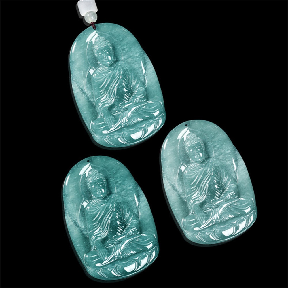DDP | 60X40X5mm Natural Certificated Type A Untreated Icy Waxy Blue Watery Guatemalan Jadeite Buddha Pendant,Amulet Pendant,DIY Jewelry Supplies
