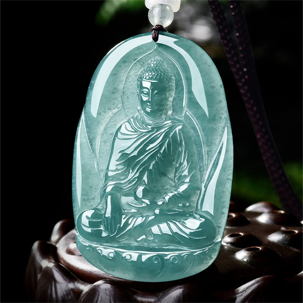 DDP | 60X40X5mm Natural Certificated Type A Untreated Icy Waxy Blue Watery Guatemalan Jadeite Buddha Pendant,Amulet Pendant,DIY Jewelry Supplies
