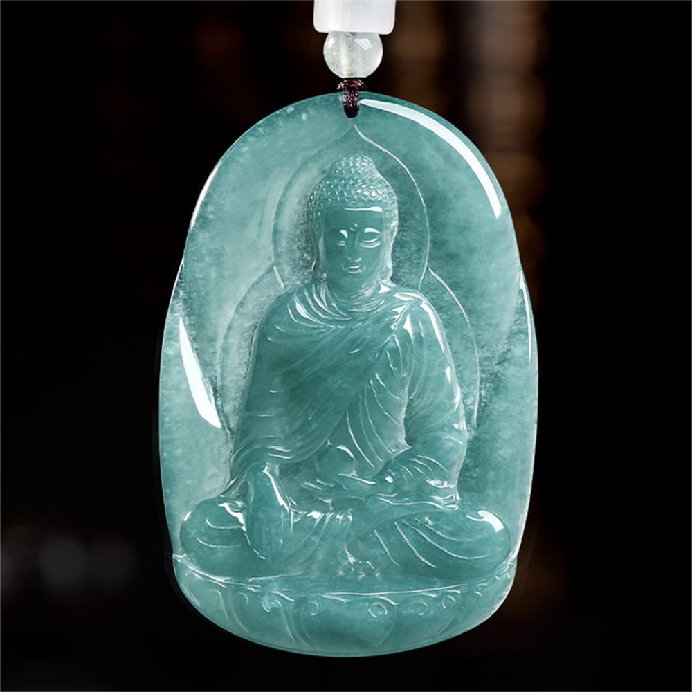 DDP | 60X40X5mm Natural Certificated Type A Untreated Icy Waxy Blue Watery Guatemalan Jadeite Buddha Pendant,Amulet Pendant,DIY Jewelry Supplies