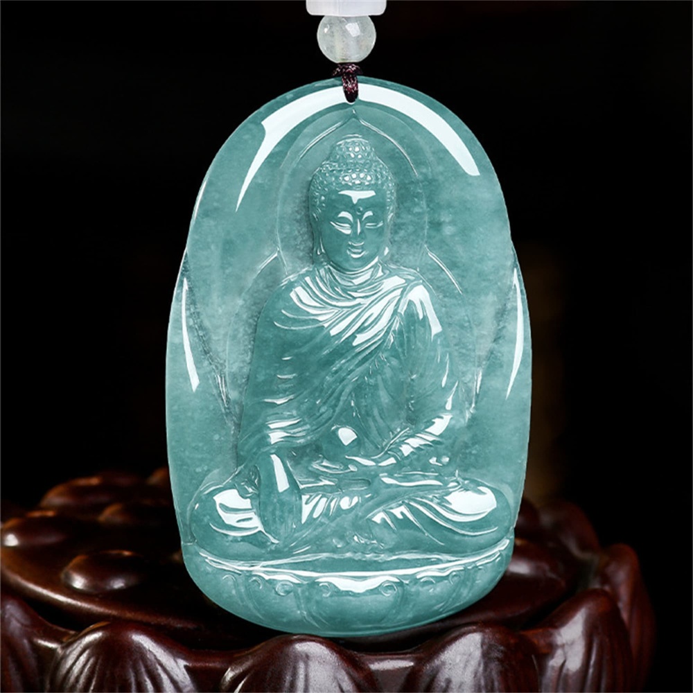 DDP | 60X40X5mm Natural Certificated Type A Untreated Icy Waxy Blue Watery Guatemalan Jadeite Buddha Pendant,Amulet Pendant,DIY Jewelry Supplies