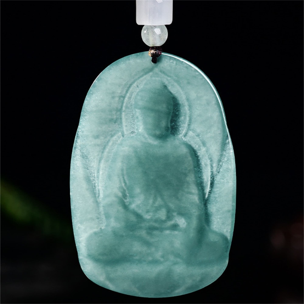 DDP | 60X40X5mm Natural Certificated Type A Untreated Icy Waxy Blue Watery Guatemalan Jadeite Buddha Pendant,Amulet Pendant,DIY Jewelry Supplies