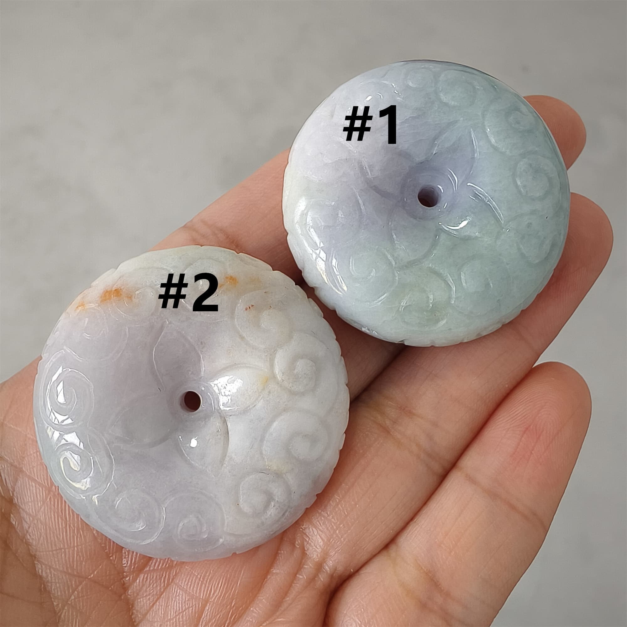 DDP | 1pc Natural Certificated Type A Icy Waxy Light Green Lavender Burmese Jadeite Safety Buckle Pendant With Flowers Carved,Amulet Pendant