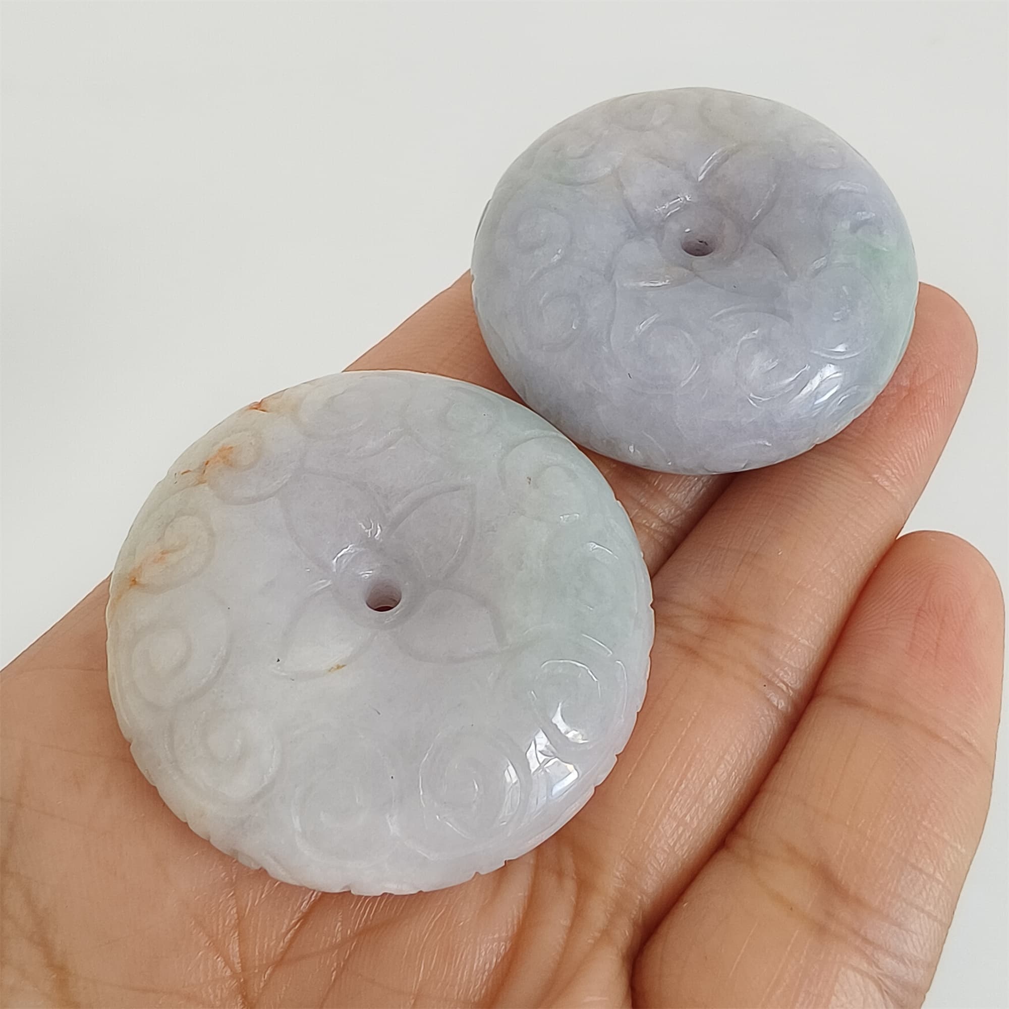 DDP | 1pc Natural Certificated Type A Icy Waxy Light Green Lavender Burmese Jadeite Safety Buckle Pendant With Flowers Carved,Amulet Pendant