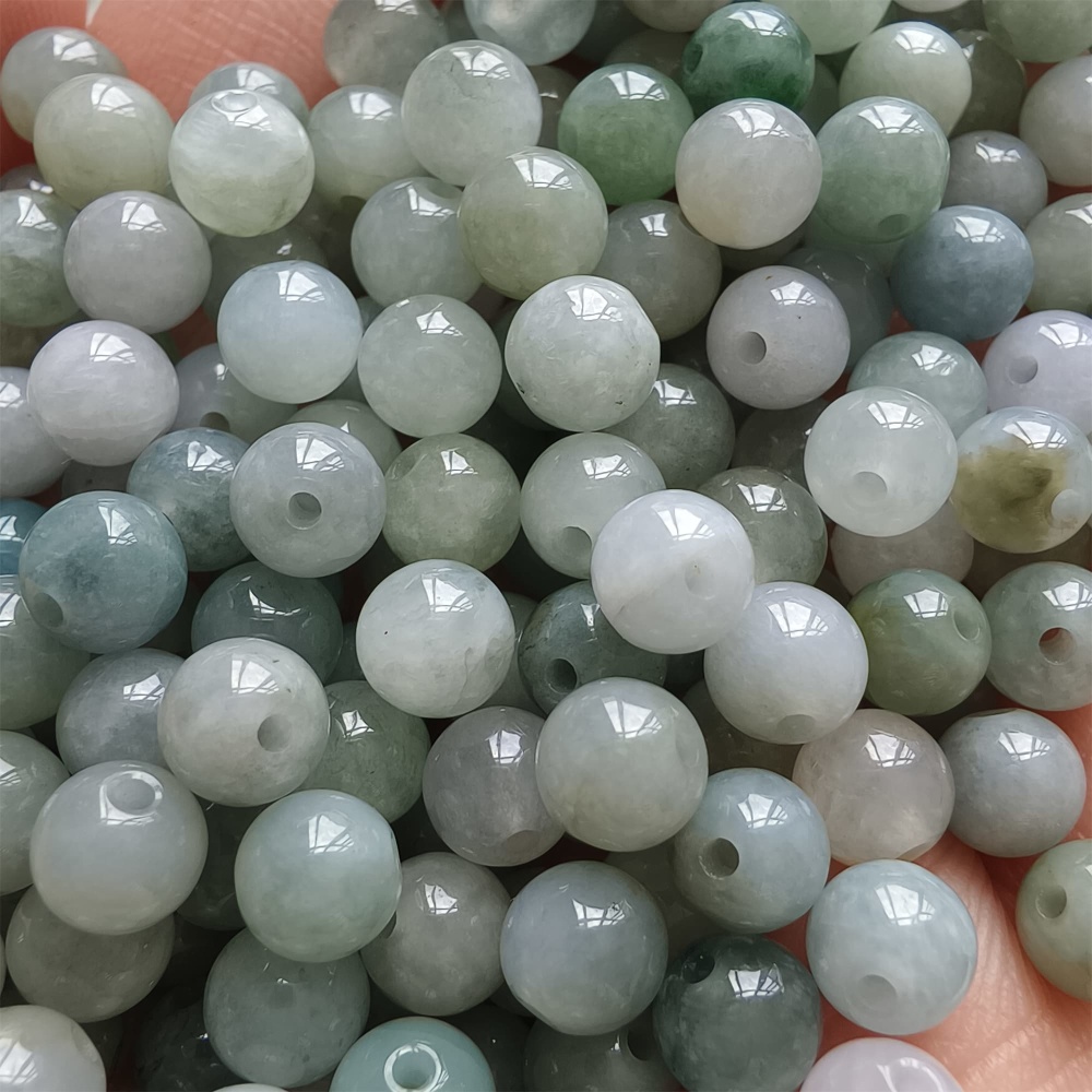 DDP | 50pcs 5.5-5.8mm Natural Certificated Type A Light Green White Myanmar Jadeite Smooth Round Beads,Burma Jadeite Loose Ball Beads,DIY Jewelry Supplies