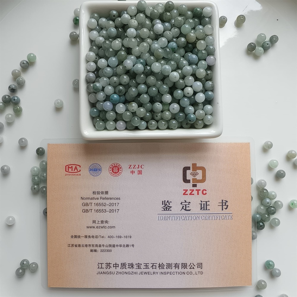 DDP | 50pcs 5.5-5.8mm Natural Certificated Type A Light Green White Myanmar Jadeite Smooth Round Beads,Burma Jadeite Loose Ball Beads,DIY Jewelry Supplies