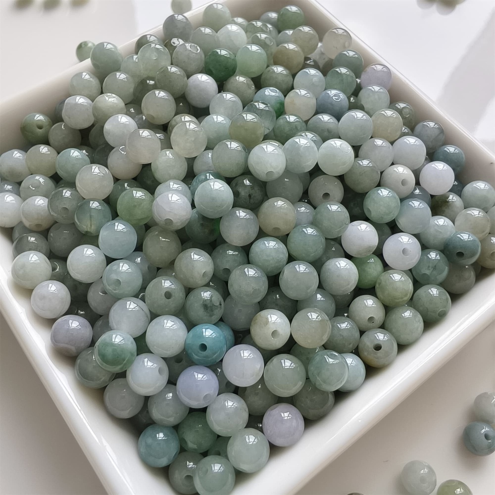 DDP | 50pcs 5.5-5.8mm Natural Certificated Type A Light Green White Myanmar Jadeite Smooth Round Beads,Burma Jadeite Loose Ball Beads,DIY Jewelry Supplies