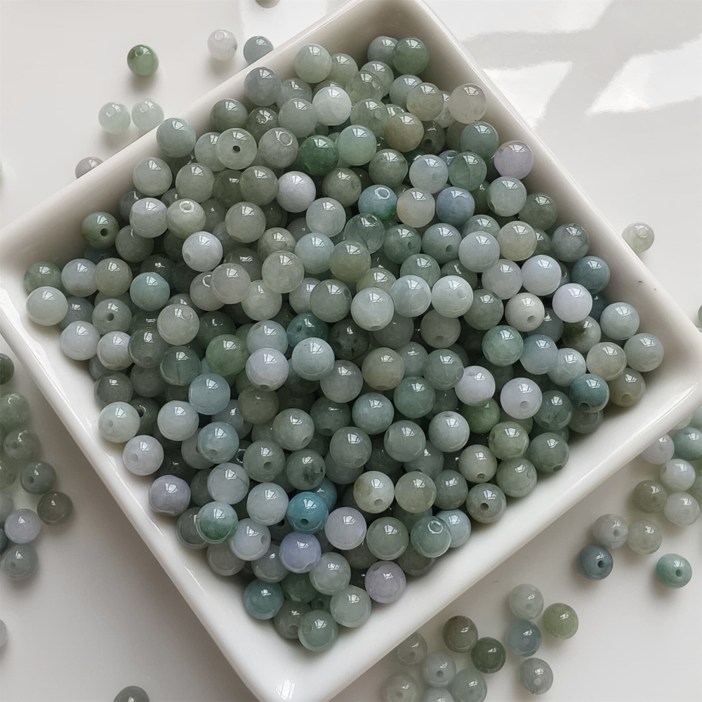 DDP | 50pcs 5.5-5.8mm Natural Certificated Type A Light Green White Myanmar Jadeite Smooth Round Beads,Burma Jadeite Loose Ball Beads,DIY Jewelry Supplies
