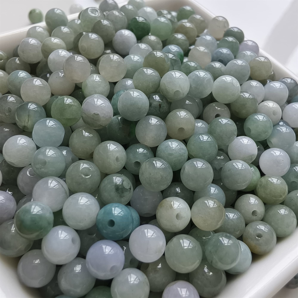 DDP | 50pcs 5.5-5.8mm Natural Certificated Type A Light Green White Myanmar Jadeite Smooth Round Beads,Burma Jadeite Loose Ball Beads,DIY Jewelry Supplies