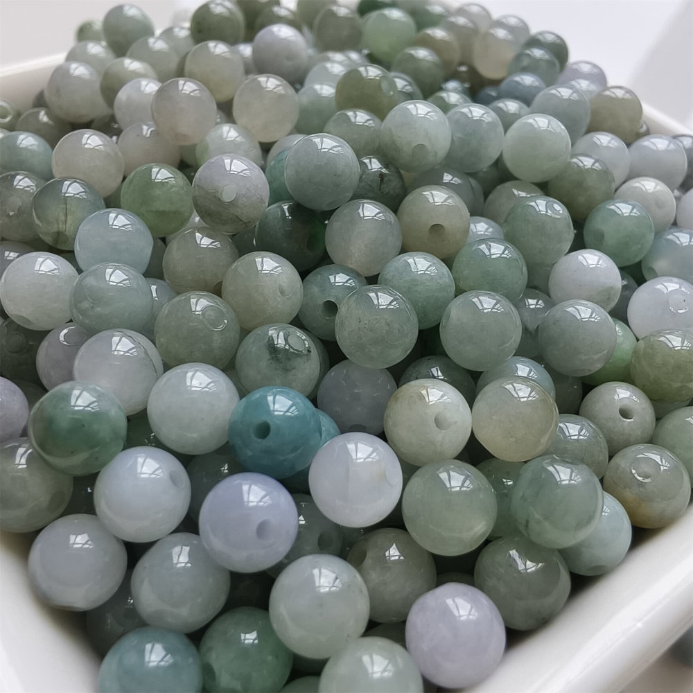 DDP | 50pcs 5.5-5.8mm Natural Certificated Type A Light Green White Myanmar Jadeite Smooth Round Beads,Burma Jadeite Loose Ball Beads,DIY Jewelry Supplies
