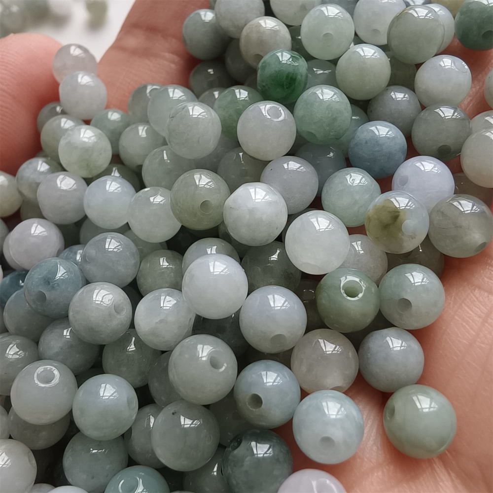 DDP | 50pcs 5.5-5.8mm Natural Certificated Type A Light Green White Myanmar Jadeite Smooth Round Beads,Burma Jadeite Loose Ball Beads,DIY Jewelry Supplies