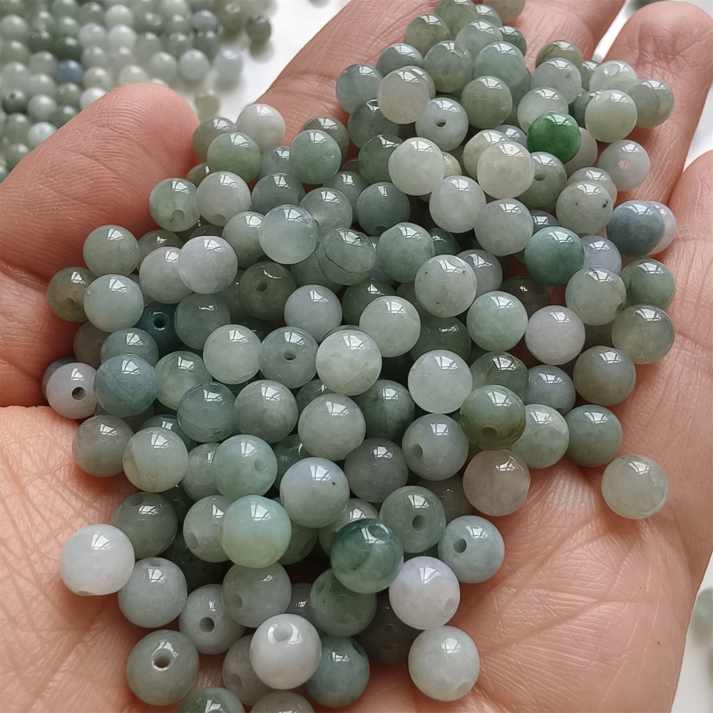 DDP | 50pcs 5.5-5.8mm Natural Certificated Type A Light Green White Myanmar Jadeite Smooth Round Beads,Burma Jadeite Loose Ball Beads,DIY Jewelry Supplies